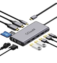 12'li USB-C Hub Çoğaltıcı 4K HDMI, VGA, Ethernet, USB 3.0, PD Şarj, Kart Okuyucu, Güçlü Çoklayıcı