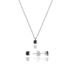 925 Ayar Gümüş Minimal Siyah Zirkon Taşlı Tektaş Set