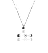 925 Ayar Gümüş Minimal Siyah Zirkon Taşlı Tektaş Set