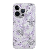 Apple iPhone 14 Pro Max Uyumlu Kamera Korumalı Tıpalı Kapak Floral Lila Tasarımlı ŞeffafKılıf