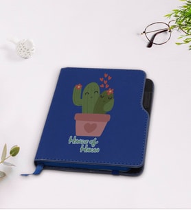 BK Gift Kişiye Özel Kaktüs Tasarımlı Lacivert Termo Deri Defter-11