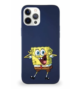 Apple iPhone 12 Pro Max Soft Premier Kapak Sünger Bob Tasarımlı Silikon Kılıf - Lacivert (Şeffaf)