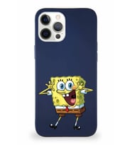 Apple iPhone 12 Pro Max Soft Premier Kapak Sünger Bob Tasarımlı Silikon Kılıf - Lacivert (Şeffaf)