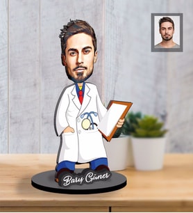 Kişiye Özel Doktor Tasarımlı Karikatür İki Katmanlı Ahşap Biblo Bay-1