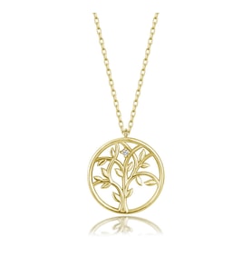 Gümüş Kolye Pırlanta Kolye ( Hayat Ağacı Sarı) (Gold)