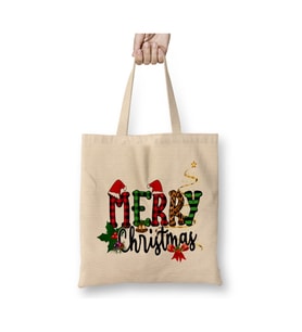 Yılbaşı Yeni Yıl Merry Christmas Beyaz Bez Çanta Uzun Saplı Alışveriş Çantası Plaj Çantası