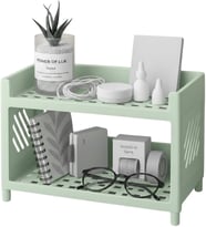 Çok Amaçlı 2 Katlı Organizer Raf – Plastik Düzenleyici Stand – Banyo, Mutfak, Masaüstü ve Ofis İçin – 25 x 18 cm (Açık Yeşil)