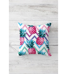 Pembe Ananas Desenli Çift Tarafı Baskılı Gizli Fermuarlı Yastık Kılıfı Kırlent Koltuk Yastık Kılıfı (Turkuaz)