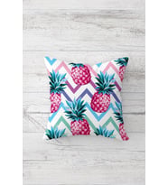 Pembe Ananas Desenli Çift Tarafı Baskılı Gizli Fermuarlı Yastık Kılıfı Kırlent Koltuk Yastık Kılıfı (Turkuaz)