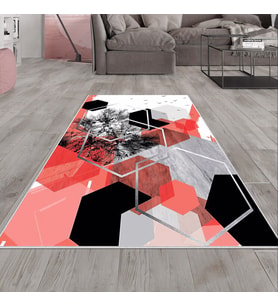 Vizon Yaprak Detaylı Yıkanabilir Kaymaz Taban Leke Tutmaz Modern Salon Halısı ve Yolluk (Beyaz)