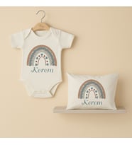 Pia Baby Premium %100 Pamuk İsme Özel Organik Baskılı Çıtçıtlı Bebek Body Ve Yastık Kılıfı 5073-19 (Ekru)