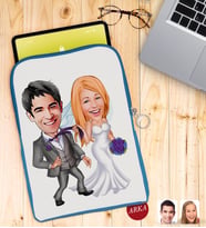 BK Gift Kişiye Özel Evleniyoruz Karikatürlü Taşınabilir Koruyucu Tablet Kılıfı & Organizer Çanta - Mavi-6