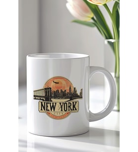 ABD NewYork Temalı 330ml Baskılı Beyaz Seramik Kupa Bardak