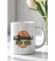 ABD NewYork Temalı 330ml Baskılı Beyaz Seramik Kupa Bardak