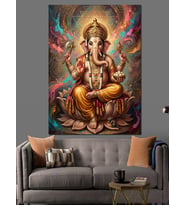 Hint Tanrısı Ganesha Altın Heykel Dekoratif Kanvas - Mdf Ahşap Tablo