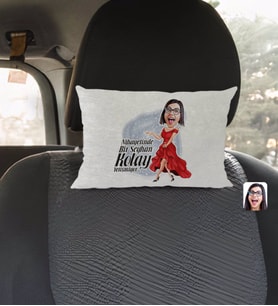BK Gift Kişiye Özel İsimli Kadın Nihayetinde Karikatürlü Dikdörtgen Araç Koltuk Yastığı-1