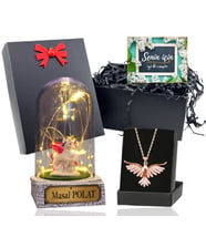 Kişiye Özel Hediye Seti Led Işıklı Unicornlu Fanus ve Anka Kuşu Kolye (Model 1)