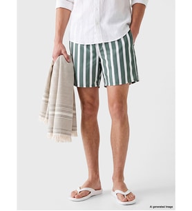 LCW SWIMWEAR Haki Kısa Boy Çizgili Erkek Deniz Şortu