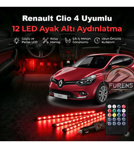 Renault Clio 4 Uyumlu RGB Ayak Altı LED 12 Led Kumandalı Müzik Duyarlı Araç İçi Aydınlatma