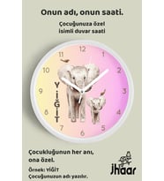 İsme Özel Sevimli Fil Çocuk Odası Duvar Saati Orta Boy 30 cm Beyaz Camlı Sessiz