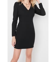 Moda Regular Gündüz Gece Finike Dokuma V Yaka Uzun Kol Bodycone Mini Boy Elbise