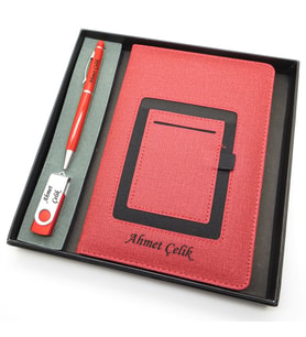 Signator® Codex  N136 Kişiye Özel Defterli Set - İsme Özel Kırmızı Kalem + İsme Özel Kırmızı Defter + İsme Özel 32 GB Usb Bellek İsme Özel Kutusunda Hediyelik Set (Karışık)