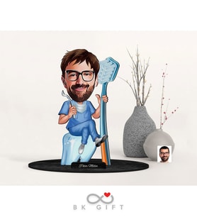 BK Gift Kişiye Özel Erkek Diş Hekimi Karikatürlü Ahşap Biblo-1