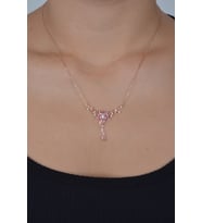 925 Ayar Gümüş Rose Daldaki Gonca Pembe Çiçek Kolye
