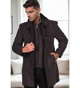 PLT8335 DEWBERRY ERKEK PALTO-DİAGONAL SİYAH-ANTRASİT-3