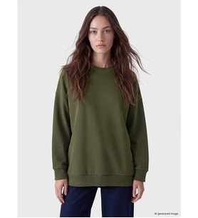 LCW Modest Yeşil Oversize Kadın Kalın Sweatshirt Tunik