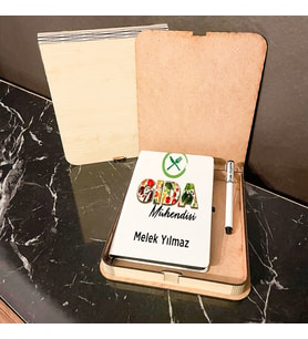 Gıda Mühendisi Ahşap Kutulu Defter Kalem Set 004
