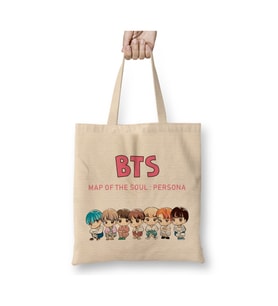 Kpop Bts Chibi Map Of The Soul Persona Beyaz Bez Çanta Uzun Saplı Alışveriş Çantası Plaj Çantası