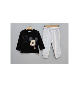 Mickey pijama takimi unisex takim (Siyah - Açık Gri)