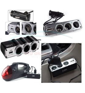 Araç İçi Çakmak Çoklayıcı Çoğaltıcı 3 Lü USB li 12 Volt Kablolu