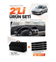 e-biz RENAULT CLİO 2 EKRANLI (1998-2001) Uyumlu Torpido Örtüsü + Tay Tüyü Çanta - Siyah - RE010