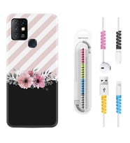 INFINIX Hot 8 9 10 11S Hot 10 Play 10T Kılıf Kablo Koruma Spiral Silikon Strip Pink Flowers 1396