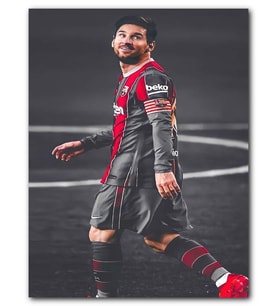 Cakatablo MDF (Ahşap) Tablo Kırmızı Siyah Barcelona Formalı Messi
