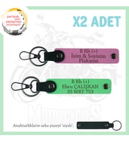 Hız Tutkunlarına Özel, İsim Plaka ve B Rh (+) Kan Grubu Yazılı Deri x2 Anahtarlık, Pembe-F Yeşil-Syh