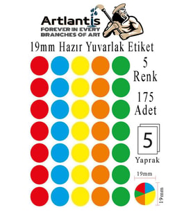 19 mm Renkli Hazır Yuvarlak Etiket 175 li 1 Paket Mix Color Ofis Etiketleri Kendinden Yapışkanlı Nokta Etiket (Çok Renkli)