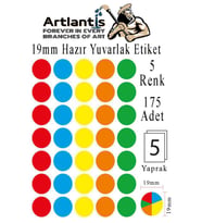 19 mm Renkli Hazır Yuvarlak Etiket 175 li 1 Paket Mix Color Ofis Etiketleri Kendinden Yapışkanlı Nokta Etiket (Çok Renkli)