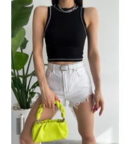 Kadın Halter Yaka Karyoka Dikişli Likralı Crop Siyah