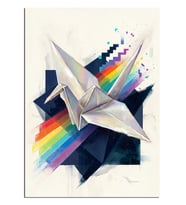 Gökkuşağı Işıklı Origami Turna Kağıdı Dekoratif Kanvas - Mdf Ahşap Tablo