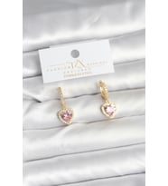 Pirinç Gold Pembe Renk Zirkon Taşlı Kalp Model Kadın Küpe TJ-BKP11393