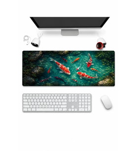 SonicTouch Klavye Mousepad 32x70cm Dikişsiz Pürüzsüz Sıvı Geçirmez Kaymaz Taban Turkuaz Koi Gölü