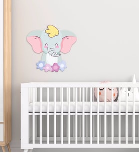 BK Gift Sevimli Fil Tasarımlı Çocuk Odası Ahşap Duvar Süsü-12 (Beyaz)