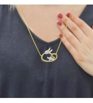 Vav Lale Gold Kaplama 925 Ayar Zirkon Taşlı Gümüş Kolye (Karışık)