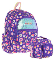 Kaukko Kids Pullu Şekerleme Desenli, Kız Çocuk Mor Okul Çantası + Beslenme Çantası Seti (L5216+L7216)