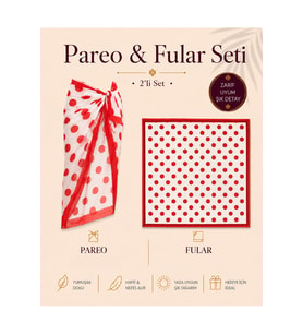 Tarzını Seç Premium Kırmızı Puantiyeli 2’li Yırtmaçlı Bağlamalı Pareo ve Bandana Seti 155x111 cm / 70x70 cm