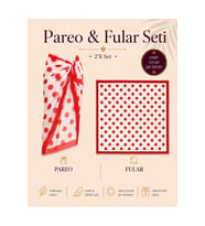 Tarzını Seç Premium Kırmızı Puantiyeli 2’li Yırtmaçlı Bağlamalı Pareo ve Bandana Seti 155x111 cm / 70x70 cm