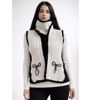 Örgü Kadın Pinterest Atkı (Siyah Beyaz)